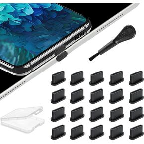 USB C Port Cover, Silicone Type C Charging Port Protector, 10Clear+10Black | USB C Dust Plug+Cleaning Brush, USB C Cover Type C Dust Plug Cover for iPhone Air, 17,16,15 Series, Samsung Galaxy S25-S20 in Kuwait