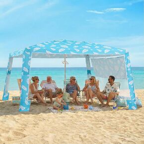 Zeraty Beach Cabana 8'×8', Portable Beach Canopy with Side Wall, UPF 50+ Silver-Coated Beach Tent Sun Shelter Easy Pop Up, Wind Resistant Adjustable Height Beach Umbrella Tent for Family, Lagoon in Kuwait
