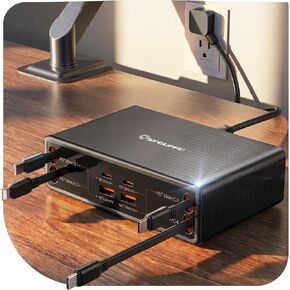 8-in-1 Retractable Charging Station for Multiple Devices, USB-C GaN Hub | 105W Retractable Charger, 4 Cables & 4 Ports, Clutter-Free Desk/Home, Travel-Ready, Fast Charge For iPhone/Galaxy/Pixel/iPad in Saudi Arabia