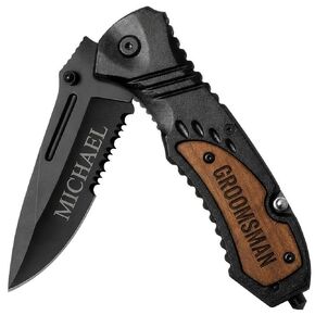 Personalized Pocket Knife for Men – Custom Laser Engraved Text, Spring Assisted Folding Knife with Wood Handle – Groomsmen, Father's Day, Camping EDC Gift in Kuwait
