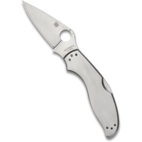 Spyderco UpTern Folding Pocket Knife, PlainEdge | 6.57" Overall Length, 2.8" 8Cr13MoV Steel Blade, Stainless Steel Handle, Back-Lock, Full-Flat Grind in Saudi Arabia