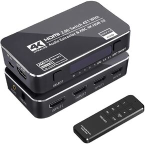 HDMI Switch 4x1 with Audio Extractor, 4K@60Hz Ultra HD HDMI Switcher with Optical TOSLINK SPDIF, 3.5mm Audio Support ARC Function, 3D, 1080P @120Hz, 4Kx2k @60Hz HDTV (IR Remote Control) in Saudi Arabia