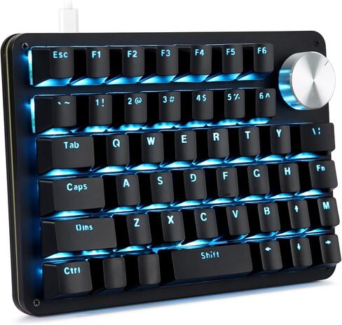 Koolertron One Handed Mechanical Gaming Keyboard with 24 Macro Keys, 45-Key Fully Programmable Mini Keypad, Mini USB Macro Keyboard with Rotating Knob, Blue Backlit, for Windows PC Gamers in Saudi Arabia