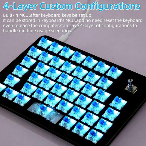 Koolertron One Handed Mechanical Gaming Keyboard with 24 Macro Keys, 45-Key Fully Programmable Mini Keypad, Mini USB Macro Keyboard with Rotating Knob, Blue Backlit, for Windows PC Gamers in Saudi Arabia