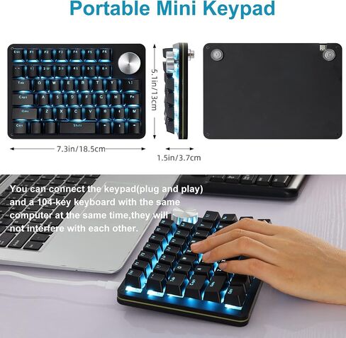 Koolertron One Handed Mechanical Gaming Keyboard with 24 Macro Keys, 45-Key Fully Programmable Mini Keypad, Mini USB Macro Keyboard with Rotating Knob, Blue Backlit, for Windows PC Gamers in Saudi Arabia