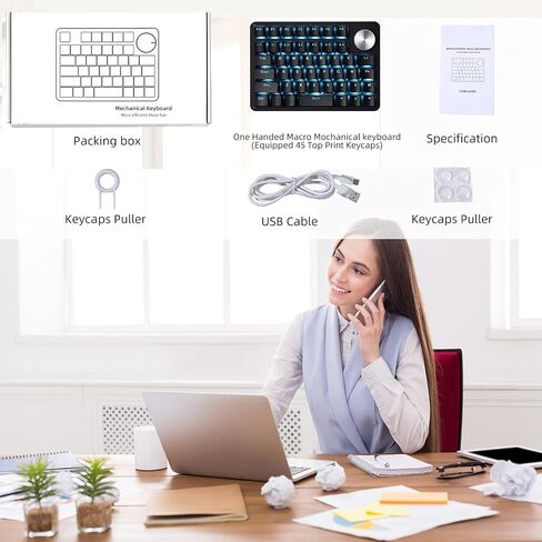 Koolertron One Handed Mechanical Gaming Keyboard with 24 Macro Keys, 45-Key Fully Programmable Mini Keypad, Mini USB Macro Keyboard with Rotating Knob, Blue Backlit, for Windows PC Gamers in Saudi Arabia
