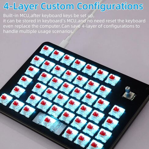 Koolertron One Handed Mechanical Gaming Keyboard with 24 Macro Keys, 45-Key Fully Programmable Mini Keypad, Blue Backlit/Red Switches for Windows PC Gamers in Saudi Arabia