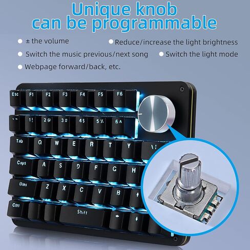 Koolertron One Handed Mechanical Gaming Keyboard with 24 Macro Keys, 45-Key Fully Programmable Mini Keypad, Blue Backlit/Red Switches for Windows PC Gamers in Saudi Arabia
