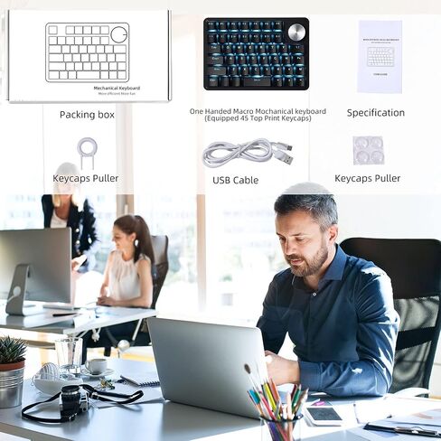 Koolertron One Handed Mechanical Gaming Keyboard with 24 Macro Keys, 45-Key Fully Programmable Mini Keypad, Blue Backlit/Red Switches for Windows PC Gamers in Saudi Arabia