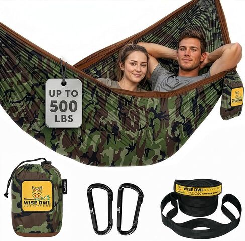 Wise Owl Outfitters Camping Hammock – 400lbs Portable Hammock with Tree Straps - Travel, Backpacking, Hiking, Outdoors Camping Gear - Single in Saudi Arabia