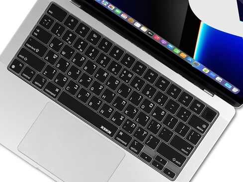 XSKN Hebrew Black US Version Silicone Keyboard Cover Skin for 2022-2026 MacBook Pro 14.2 16.2 inch MacBook Air 13.6 15.3 inch M1-M5 chip with Touch ID | for 2022-2026 MacBook Pro 14.2 16.2 inch MacBook Air 13.6 15.3 inch M1-M5 chip with Touch ID in Saudi Arabia