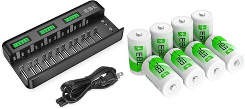 EBL Pack of 8 10000mAh Ni-MH D Rechargeable Batteries with 12+2 Bay U Universal Rechargeable Battery Charger in Saudi Arabia