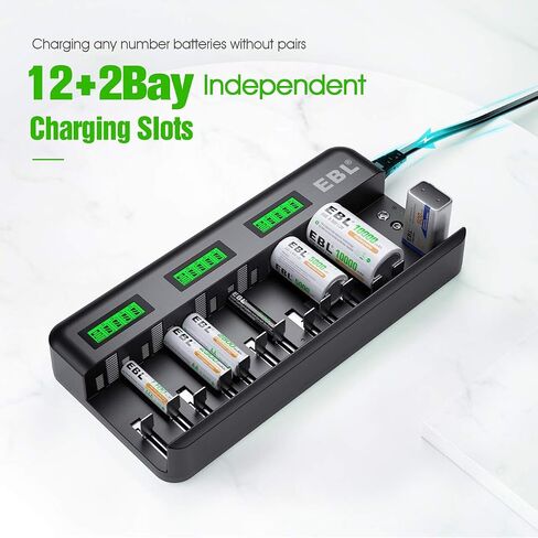EBL Pack of 8 10000mAh Ni-MH D Rechargeable Batteries with 12+2 Bay U Universal Rechargeable Battery Charger in Saudi Arabia