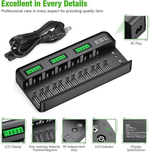 EBL Pack of 8 10000mAh Ni-MH D Rechargeable Batteries with 12+2 Bay U Universal Rechargeable Battery Charger in Saudi Arabia