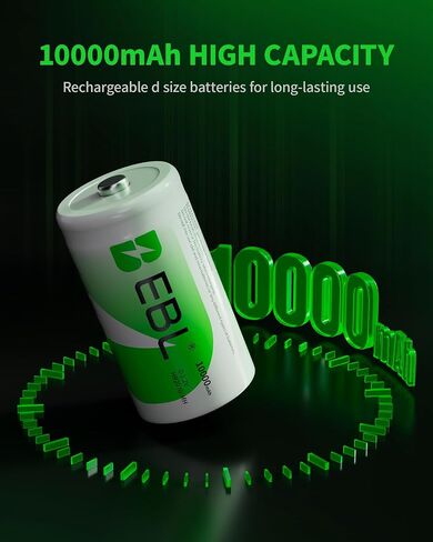 EBL Pack of 8 10000mAh Ni-MH D Rechargeable Batteries with 12+2 Bay U Universal Rechargeable Battery Charger in Saudi Arabia