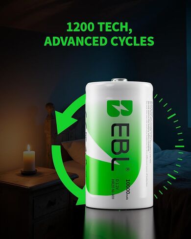EBL Pack of 8 10000mAh Ni-MH D Rechargeable Batteries with 12+2 Bay U Universal Rechargeable Battery Charger in Saudi Arabia