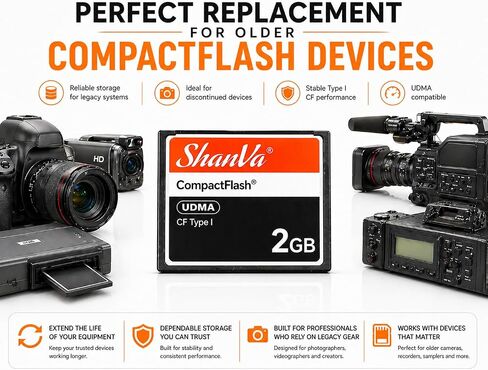 ShanVa 2GB CompactFlash Card – UDMA CF Memory Card for Older DSLR Cameras, Professional Cameras, HD Camcorders, Industrial Equipment & Music Samplers in Kuwait