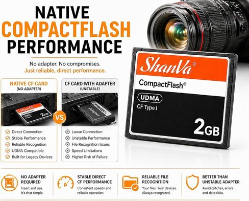 ShanVa 2GB CompactFlash Card – UDMA CF Memory Card for Older DSLR Cameras, Professional Cameras, HD Camcorders, Industrial Equipment & Music Samplers in Kuwait