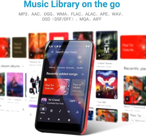 MECHEN X55 Android 10 Player 4 بوصة 96 جيجابايت شاشة لمس بلوتوث أسود/أحمر | بطاقة 3 جيجابايت + 32 جيجابايت + 64 جيجابايت، شاشة IPS 4 بوصة، تشغيل 2000 مللي أمبير في الساعة 15 ساعة، مكبر صوت، Spotify/Apple Music/Audible مثبتة مسبقًا، توسيع حتى 1 تيرابايت in Kuwait