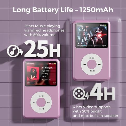 MP3 Player with Bluetooth Y1 64GB Video EBOOK Purple in Kuwait