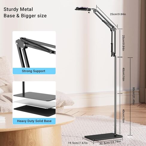 Floor Overhead Phone Mount with Dimmable Ring Light for Filming | Phone Tripod for Content Creators, Perfect for TikTok Videos, Live Streams, Makeup Tutorials, and Hands-Free Recording in Saudi Arabia