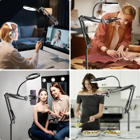 Floor Overhead Phone Mount with Dimmable Ring Light for Filming | Phone Tripod for Content Creators, Perfect for TikTok Videos, Live Streams, Makeup Tutorials, and Hands-Free Recording in Saudi Arabia