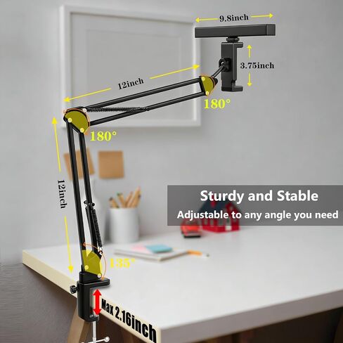 Desk Selfie Light with Overhead Phone Mount, Adjustable Arm | USB Powered Video Light with Phone Holder for Content Creation, Photo Shooting, Live Streaming and Video Recording in Saudi Arabia