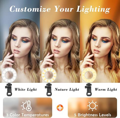 Ring Light [3 Color, 5 Brightness & Timer] 3.5'' Small Video Conference Lighting Clip On Monitor Laptop iPad Phone, USB Plug Dimmable Selfie Light for Working, Meeting, YouTube/TikTok Content Creator in Saudi Arabia
