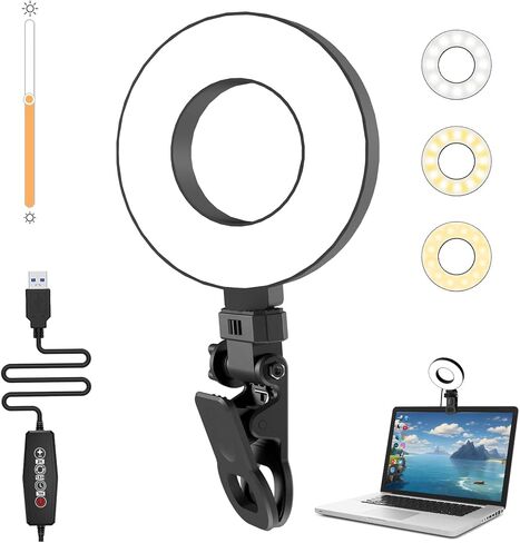 Ring Light [3 Color, 5 Brightness & Timer] 3.5'' Small Video Conference Lighting Clip On Monitor Laptop iPad Phone, USB Plug Dimmable Selfie Light for Working, Meeting, YouTube/TikTok Content Creator in Saudi Arabia