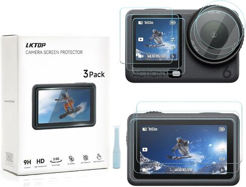 LKTOP 3 Pack DJI Osmo Action 6 Screen Protector, Tempered Glass Front+Back+Lens Film LCD Display Cover for Action6 Pro Accessories, Ultra HD 9H Hardness, Anti Scratch Bubble, with Installation Kit in Saudi Arabia