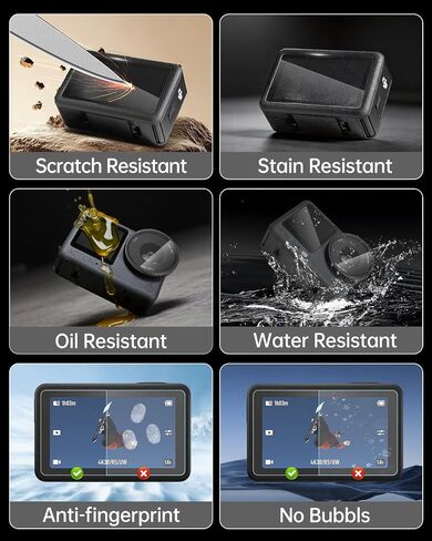 LKTOP 3 Pack DJI Osmo Action 6 Screen Protector, Tempered Glass Front+Back+Lens Film LCD Display Cover for Action6 Pro Accessories, Ultra HD 9H Hardness, Anti Scratch Bubble, with Installation Kit in Saudi Arabia