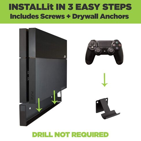 HIDEit Mounts 4 Bundle, Wall Mounts for Original PS4 and Controllers, Steel Mount for PS4 Original and 2 Controller Mounts to Safely Store Your PS4 and PlayStation Controller Near or Behind TV in Saudi Arabia