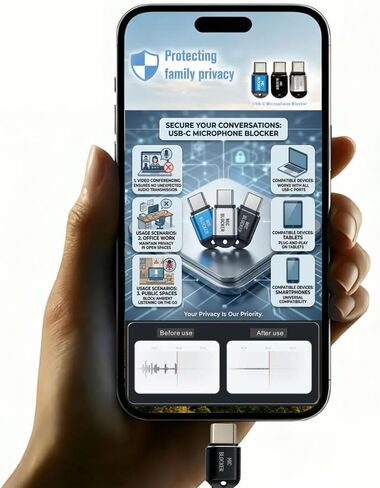 مانع ميكروفون HUAXI USB من النوع C، حارس أمان ميكروفون مضاد للتجسس، حماية فورية للخصوصية، جهاز محمول للخصوصية الصوتية للكمبيوتر المحمول والهاتف والكمبيوتر اللوحي (أسود) in Kuwait