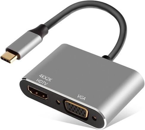 USB C to HDMI VGA Adapter, 2 in 1 Thunderbolt 3 Type-C to VGA 4K HDMI Converter for Dual Monitor Adapter Compatible with MacBook Pro, iPhone 16 15 Pro Max, Surface Pro, PC, etc in Saudi Arabia