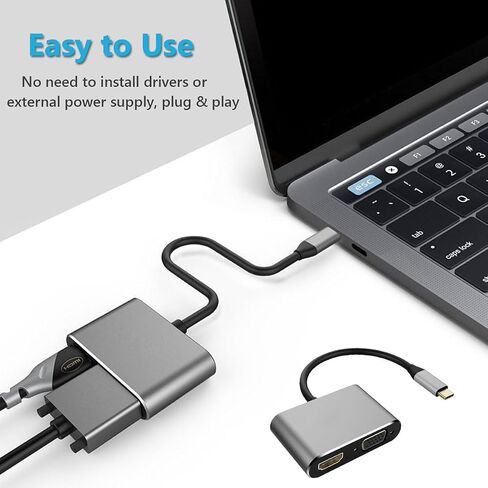 USB C to HDMI VGA Adapter, 2 in 1 Thunderbolt 3 Type-C to VGA 4K HDMI Converter for Dual Monitor Adapter Compatible with MacBook Pro, iPhone 16 15 Pro Max, Surface Pro, PC, etc in Saudi Arabia