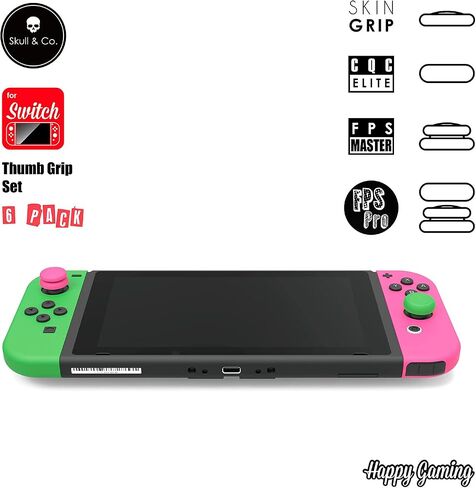 Skull & Co. Skin, CQC and FPS Thumb Grip Set Joystick Cap Analog Stick Cap for Nintendo Switch Joy-Con Controller - Neon Pink+Green, 3 Pairs(6pcs) in Saudi Arabia