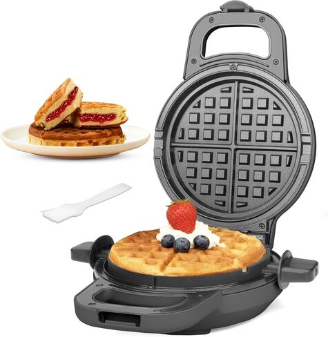 SugarWhisk 6" Stuffed Waffle Maker Rotating, Flip Waffles Maker Machine with Removable Waffle Ring, Ceramic Coated Belgian Waffle Maker for Kids, Waflera Electrica, Waffle Iron, Graphite in Saudi Arabia