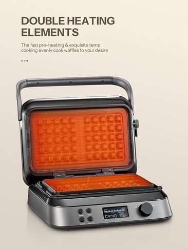 Reemix 1600W Double Belgian Waffle Maker | LCD Display, 5 Preset Programs, 7 Browning Levels, Countdown Timer, More Time Function, Nonstick Plates, Overflow Channel in Saudi Arabia