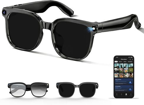AI Smart Glasses with Camera, 1080P Video Recording & 8MP Photos, Open-Ear Audio, Real-Time Translation, Voice Assistant, Bluetooth 5.4 for Travel, Work & Vlogging (Sunglasses) in Saudi Arabia