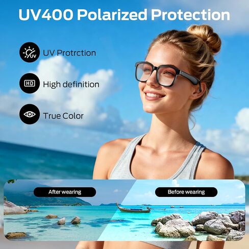 Oraolo Smart Glasses, Polarized Sunglasses with Bluetooth Speaker, Brown | Wireless Music & Calls, UV Protection, and Voice Control, Long-Lasting Battery Ideal for Athletic and Outdoor Use. in Saudi Arabia