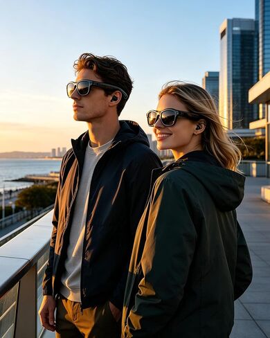Smart AI Glasses with Camera, 4K HD Video & 8MP Photo Capture, Real-Time Translation, Recording Glasses, Wireless Charging, Voice Assistant, Open-Ear Audio, Object Recognition, Bluetooth, 3 Lens in Saudi Arabia
