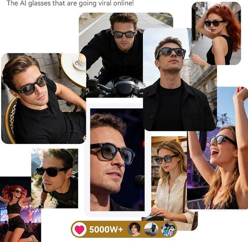 Smart AI Glasses with Camera, 4K HD Video & 8MP Photo Capture, Real-Time Translation, Recording Glasses, Wireless Charging, Voice Assistant, Open-Ear Audio, Object Recognition, Bluetooth, 3 Lens in Saudi Arabia