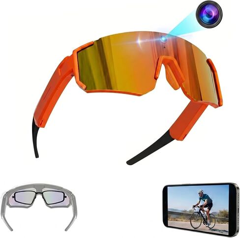 AI Smart Glasses with Camera – 1200P HD POV Recording Glasses | AI Voice Assistant & Bluetooth Sunglasses with 4GB Storage, Ideal for Cycling, Hiking & Outdoor Sports (Orange) in Saudi Arabia