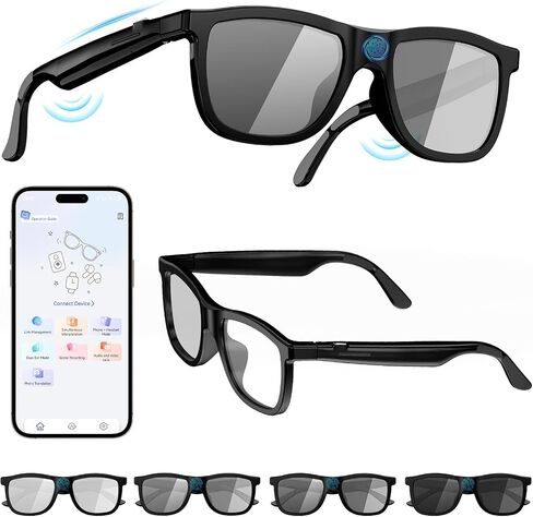 2026 Smart Audio Glasses with Electrochromic Lenses, Adjustable Tint Sunglasses for Driving,Travel,Daily Use,Open Ear Bluetooth 5.4, AI Translation, Premium Tech Gadget Gift for Men Women in Saudi Arabia