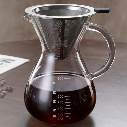 Premium Glass Pour Over Coffee Maker - 27oz, Reusable Filter in Kuwait