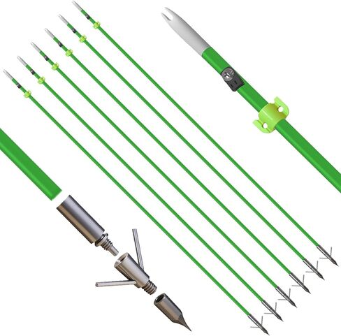 Archery Bowfishing Arrows Hunting 34inch Solid Fiberglass Arrows with Broadhead for Compound Bow and Recurve Bow 6pcs in Saudi Arabia