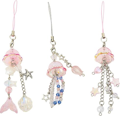 3 PCS Purple phone Charm Y2K Accessories Aesthetic Keychain Jellyfish Decor String Cellphone Chain Pendant Strap Lanyard Bead in Saudi Arabia