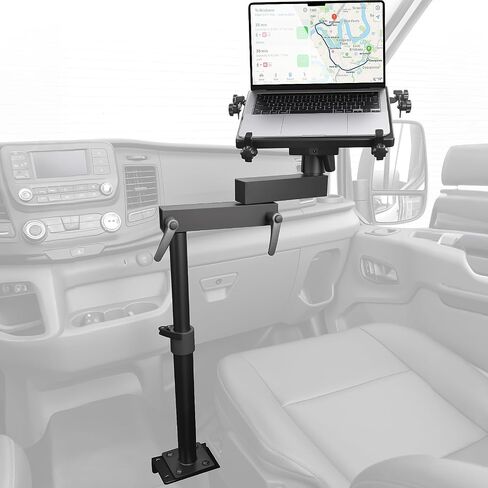 MELIPRON No-Drill Van Laptop Mount Fit for 2014-2026 Ford Transit Cargo Van | Seat Rail Mount with Dual Swing Arm & 2 Cooling Fans, Stable Vehicle Computer Stand for Technicians, Contractors in Kuwait