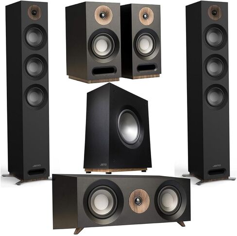 Jamo 5.1 Home Theater Pack with 2X S 809 Floorstanding Speaker, 810 SUB 10" Subwoofer, 83 CEN Center Channel and 803 Bookshelf, Black | Includes S 809 Towers, S 810 Subwoofer and S 83 Center for surround sound, home theater and cinematic audio in Saudi Arabia