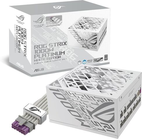 ASUS ROG Strix 1000W Platinum White Edition (80 Plus & Cybenetics Platinum، Modular ATX، ATX 3.1، PCIe 5.1، GaN MOSFET، GPU-First IVS، كابل طاقة ROG Equalizer 12V-2x6، ضمان لمدة 10 سنوات) in Kuwait